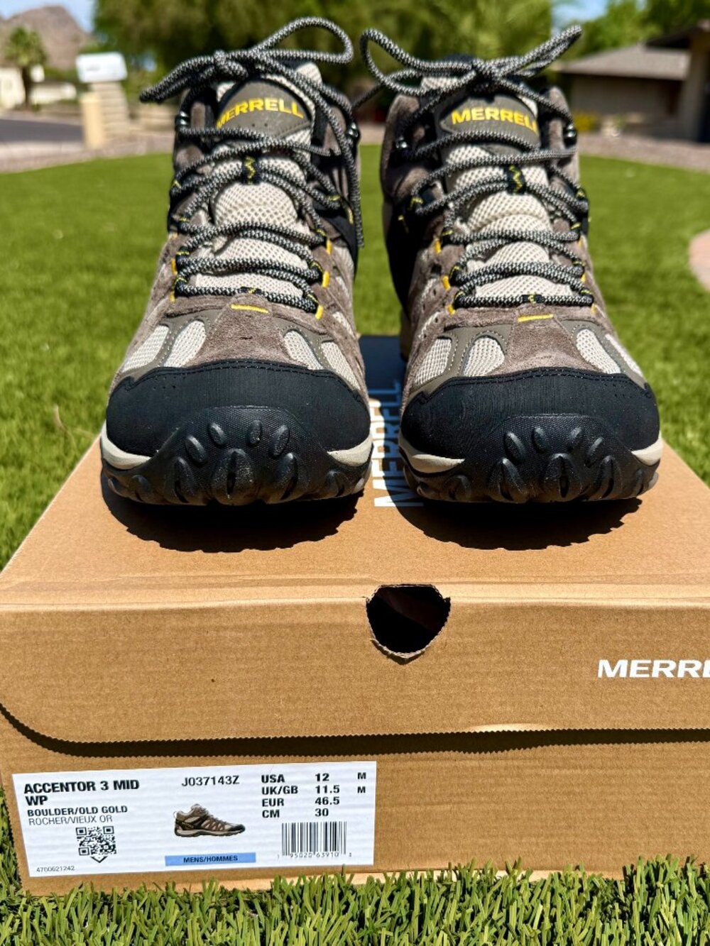 Merrell J037143 Accentor 3 Mid Waterproof Hiking Boots, Boulder/Old Gold, Sz 12
